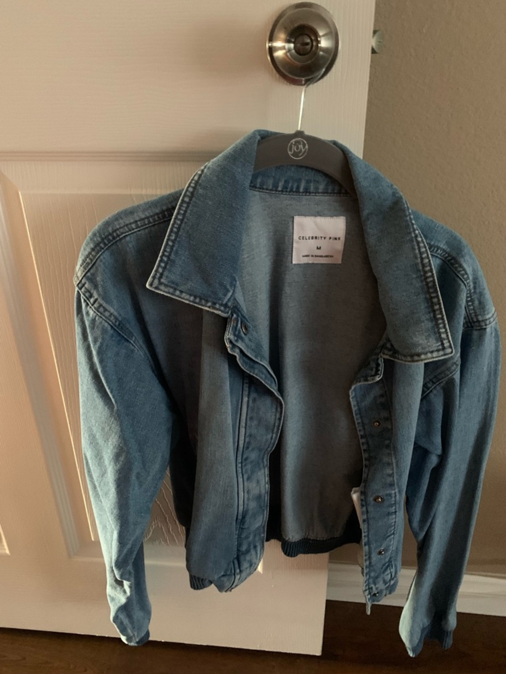 Celebrity Pink Light Blue Denim Jean Jacket
